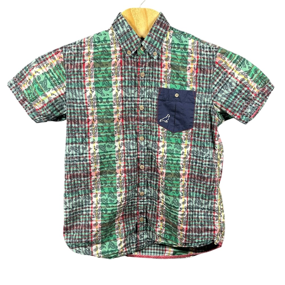 Staple Pigeon Men's Medium Plaid Paisley Short Sleeve‎ Button Up Shirt